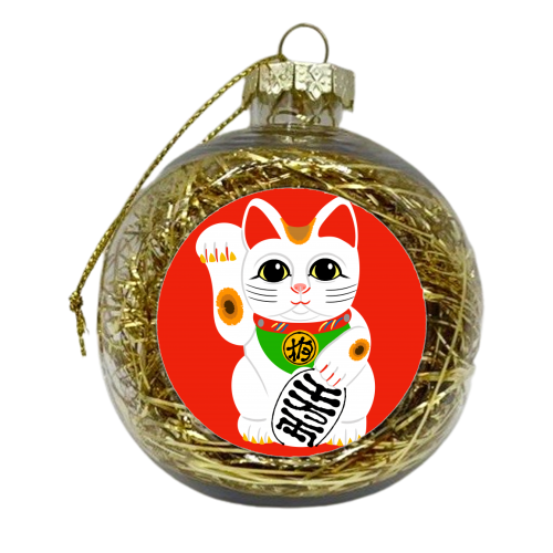 Lucky Chinese Waving Cat ( Red Version ) - xmas bauble by Adam Regester