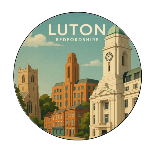Luton Bedfordshire - Circle Sticker by Ms Doodle