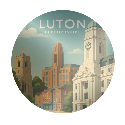 Luton Bedfordshire - Circle Sticker by Ms Doodle