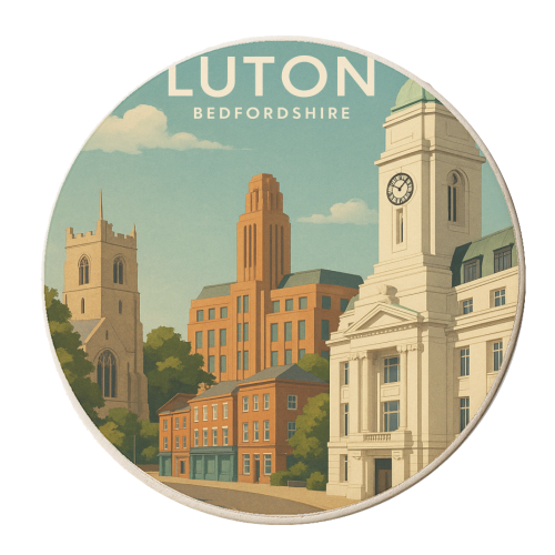 Luton Bedfordshire - personalised beer coaster by Ms Doodle