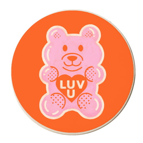 LUV U Pink Bear - personalised beer coaster by Ania Wieclaw