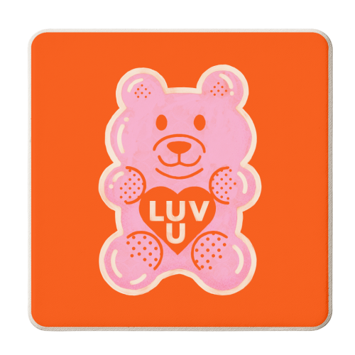 LUV U Pink Bear - personalised beer coaster by Ania Wieclaw