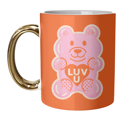 LUV U Pink Bear - unique mug by Ania Wieclaw