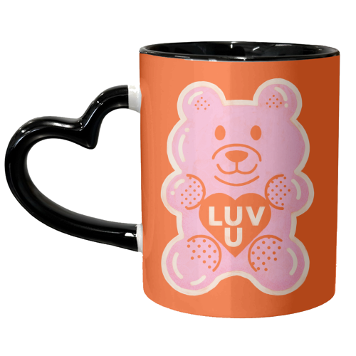 LUV U Pink Bear - unique mug by Ania Wieclaw