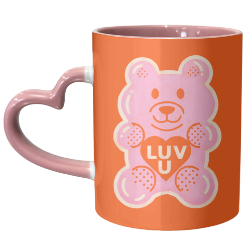 LUV U Pink Bear - unique mug by Ania Wieclaw