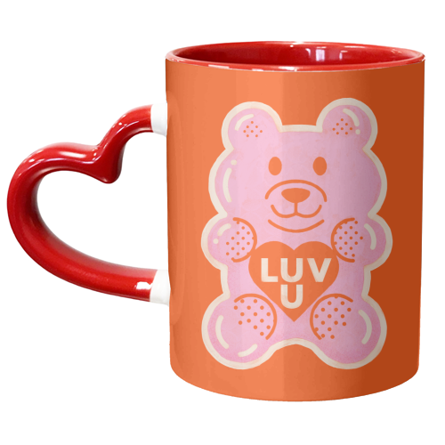 LUV U Pink Bear - unique mug by Ania Wieclaw
