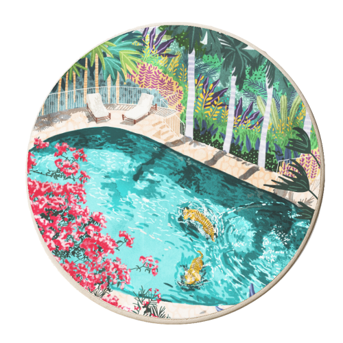 Luxury Tiger Villa illustration, Architecture Travel Nature Painting, Hotel Landscape Garden - personalised beer coaster by Uma Prabhakar Gokhale
