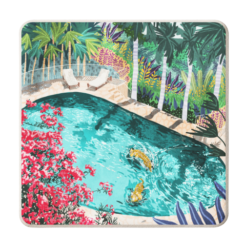 Luxury Tiger Villa illustration, Architecture Travel Nature Painting, Hotel Landscape Garden - personalised beer coaster by Uma Prabhakar Gokhale