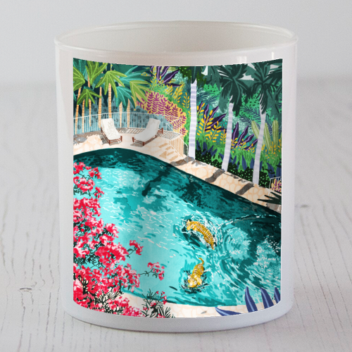 Luxury Tiger Villa illustration, Architecture Travel Nature Painting, Hotel Landscape Garden - scented candle by Uma Prabhakar Gokhale