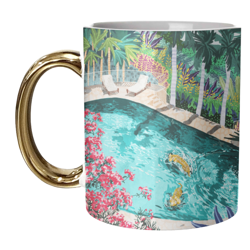 Luxury Tiger Villa illustration, Architecture Travel Nature Painting, Hotel Landscape Garden - unique mug by Uma Prabhakar Gokhale