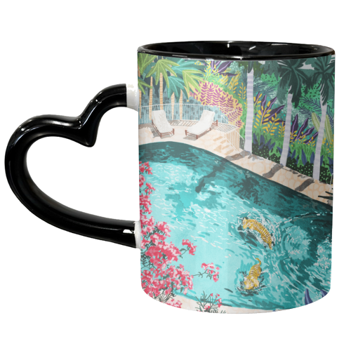 Luxury Tiger Villa illustration, Architecture Travel Nature Painting, Hotel Landscape Garden - unique mug by Uma Prabhakar Gokhale