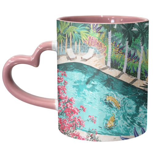 Luxury Tiger Villa illustration, Architecture Travel Nature Painting, Hotel Landscape Garden - unique mug by Uma Prabhakar Gokhale