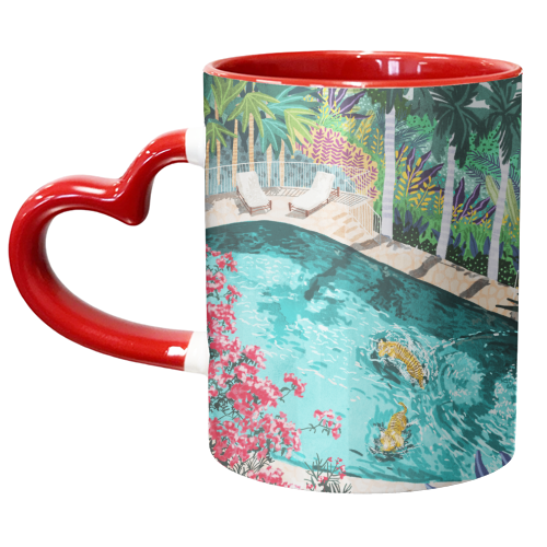 Luxury Tiger Villa illustration, Architecture Travel Nature Painting, Hotel Landscape Garden - unique mug by Uma Prabhakar Gokhale