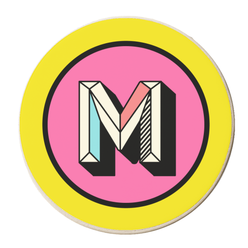 M - Bold Colourful Personalised Block Alphabet Letter Initial - personalised beer coaster by AbiGoLucky
