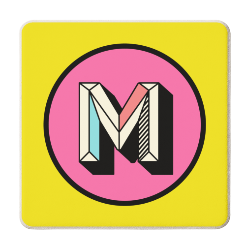 M - Bold Colourful Personalised Block Alphabet Letter Initial - personalised beer coaster by AbiGoLucky