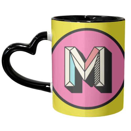 M - Bold Colourful Personalised Block Alphabet Letter Initial - unique mug by AbiGoLucky