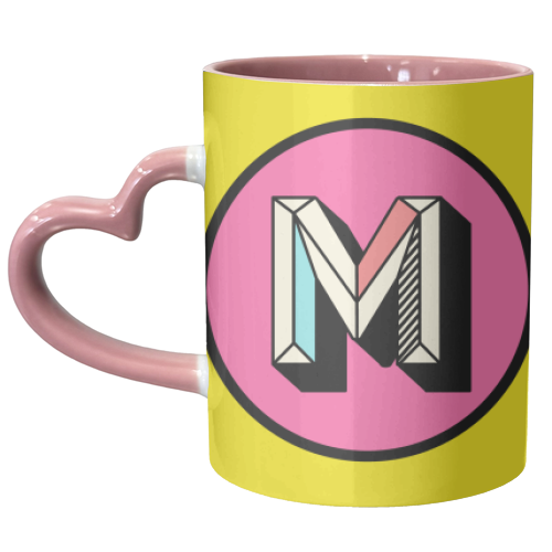 M - Bold Colourful Personalised Block Alphabet Letter Initial - unique mug by AbiGoLucky