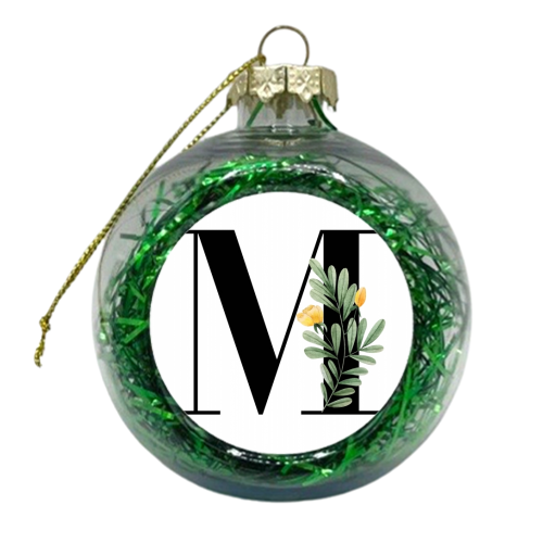 M Floral Letter Initial - xmas bauble by Toni Scott