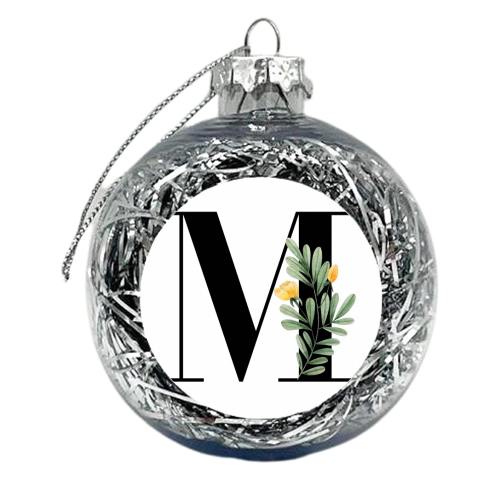 M Floral Letter Initial - xmas bauble by Toni Scott