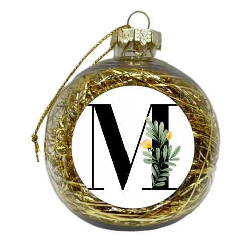 M Floral Letter Initial - xmas bauble by Toni Scott