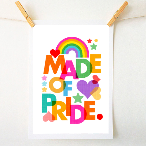 Made of Pride with with Rainbow, Hearts and Stars - A1 - A4 art print by Dominique Vari