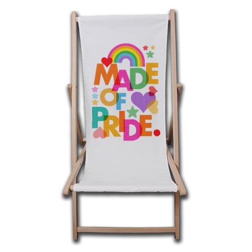 Made of Pride with with Rainbow, Hearts and Stars - canvas deck chair by Dominique Vari