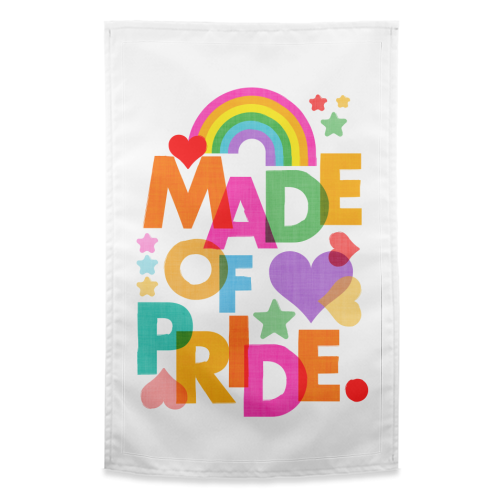 Made of Pride with with Rainbow, Hearts and Stars - funny tea towel by Dominique Vari