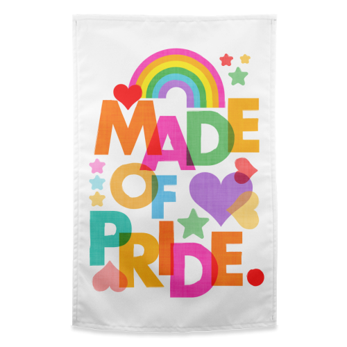 Made of Pride with with Rainbow, Hearts and Stars - funny tea towel by Dominique Vari