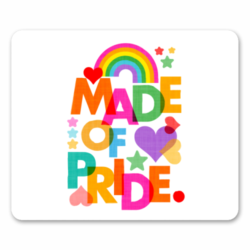 Made of Pride with with Rainbow, Hearts and Stars - mouse mat by Dominique Vari