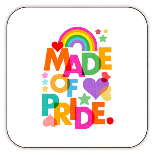 Made of Pride with with Rainbow, Hearts and Stars - personalised beer coaster by Dominique Vari
