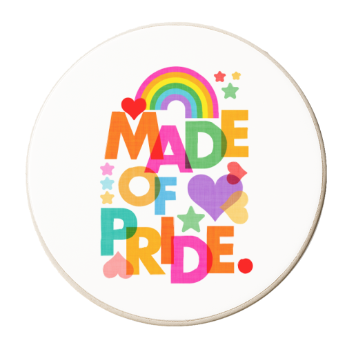 Made of Pride with with Rainbow, Hearts and Stars - personalised beer coaster by Dominique Vari