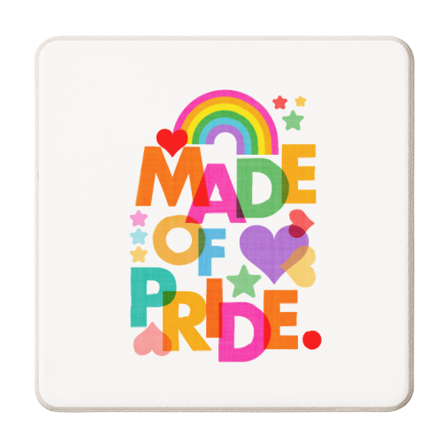 Made of Pride with with Rainbow, Hearts and Stars - personalised beer coaster by Dominique Vari