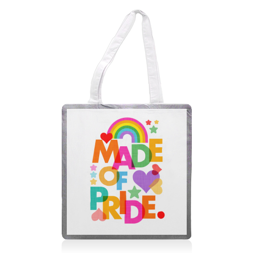 Made of Pride with with Rainbow, Hearts and Stars - printed canvas tote bag by Dominique Vari