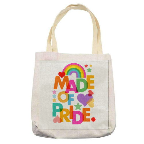 Made of Pride with with Rainbow, Hearts and Stars - printed canvas tote bag by Dominique Vari