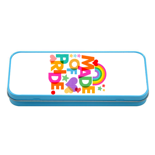 Made of Pride with with Rainbow, Hearts and Stars - tin pencil case by Dominique Vari