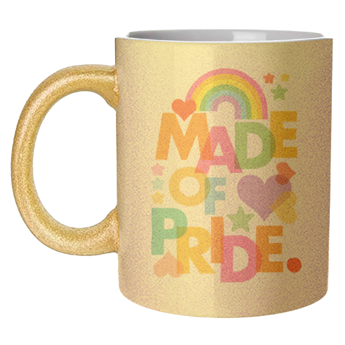 Made of Pride with with Rainbow, Hearts and Stars - unique mug by Dominique Vari