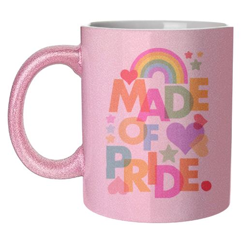 Made of Pride with with Rainbow, Hearts and Stars - unique mug by Dominique Vari
