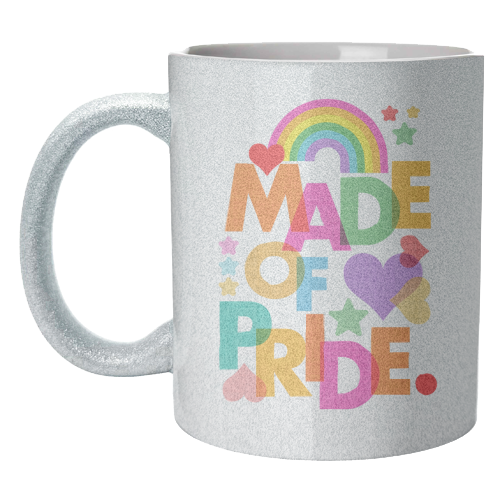 Made of Pride with with Rainbow, Hearts and Stars - unique mug by Dominique Vari