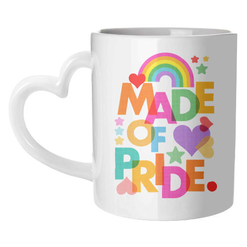 Made of Pride with with Rainbow, Hearts and Stars - unique mug by Dominique Vari