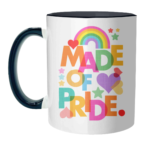 Made of Pride with with Rainbow, Hearts and Stars - unique mug by Dominique Vari