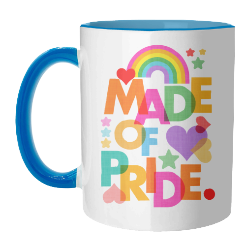 Made of Pride with with Rainbow, Hearts and Stars - unique mug by Dominique Vari