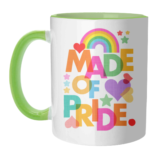 Made of Pride with with Rainbow, Hearts and Stars - unique mug by Dominique Vari