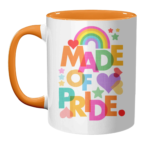 Made of Pride with with Rainbow, Hearts and Stars - unique mug by Dominique Vari