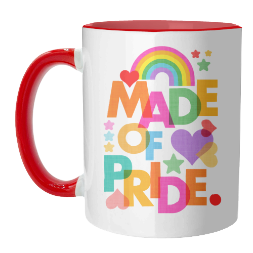 Made of Pride with with Rainbow, Hearts and Stars - unique mug by Dominique Vari