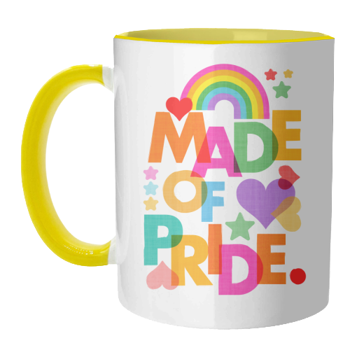 Made of Pride with with Rainbow, Hearts and Stars - unique mug by Dominique Vari
