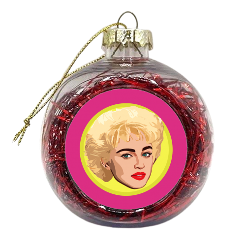 Queen of Pop on Purple - xmas bauble by DOLLY WOLFE