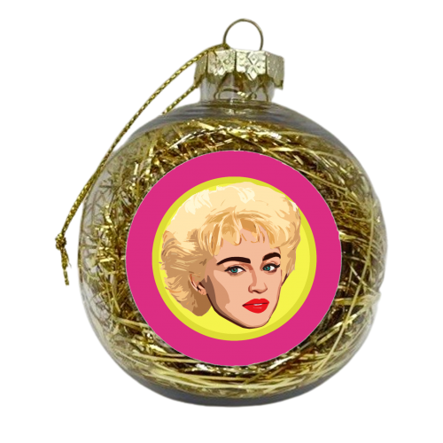 Queen of Pop on Purple - xmas bauble by DOLLY WOLFE
