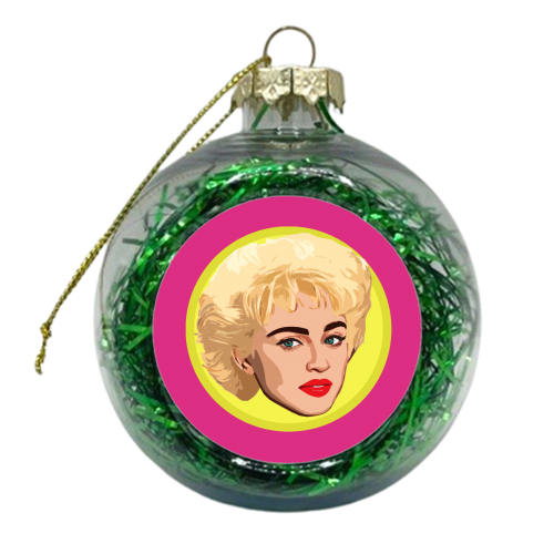 Queen of Pop on Purple - xmas bauble by DOLLY WOLFE