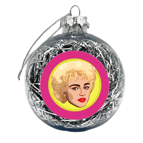 Queen of Pop on Purple - xmas bauble by DOLLY WOLFE