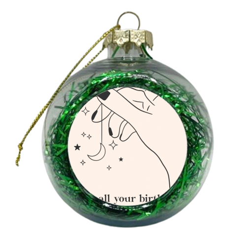 Magical Moon and Stars Birthday card Line Drawing - xmas bauble by Lisa Wardle